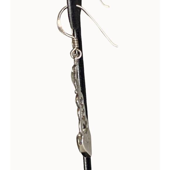 Vintage 9.25 Sterling Silver & Black Onyx Heart Drop Dangle Earrings - Picture 4 of 6